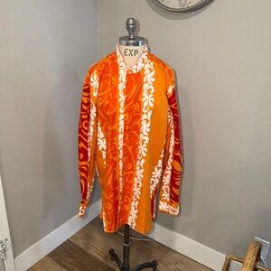 Men’s Vintage Hawaiian Vibrant Orange and Red Floral Shirt 3X
